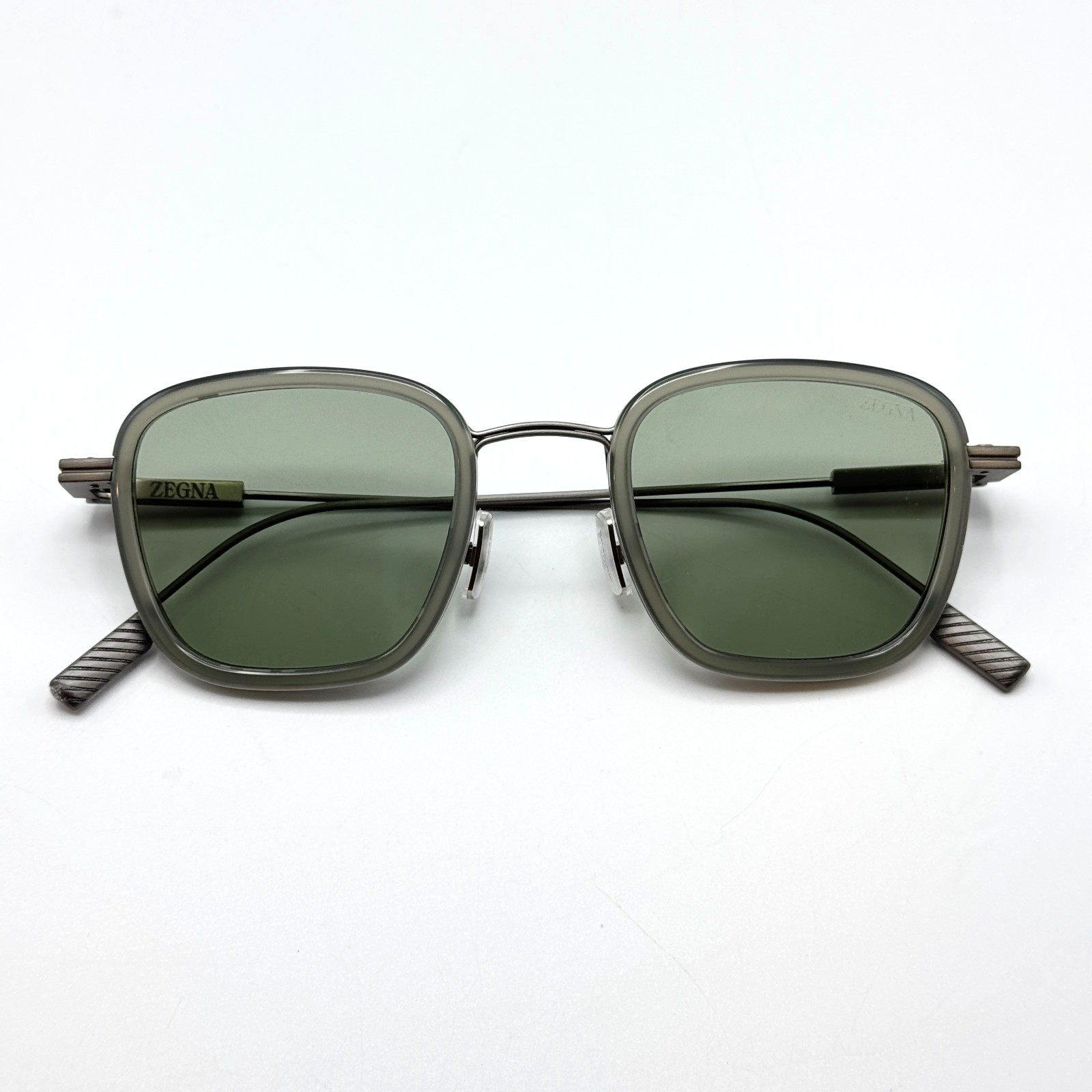 Ermenegildo Zegna Sunglasses Ez0277 20n Gray Geometric Frame Green Lens 47mm
